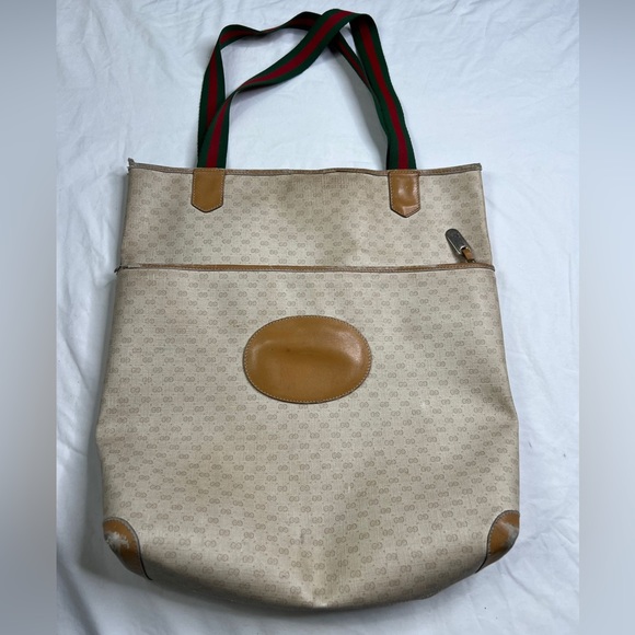 Gucci Handbags - Gucci Beige GG Monogram Large Tote With Front Pocket Beige Logo Bag A501023